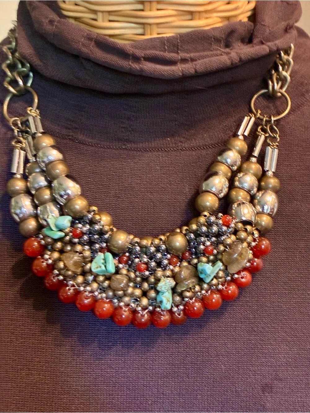 Pam Hiran Anthropologie Gemstones/Brass Beaded Collar Statement Necklace